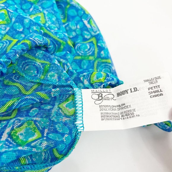 Vintage Coconut Girl Blue Green Printed Mesh Sheer Shorts Swim Cover Up Size SP - Picture 3 of 3